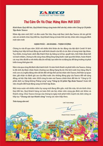 Thư cảm ơn và chúc mừng năm mới 2021